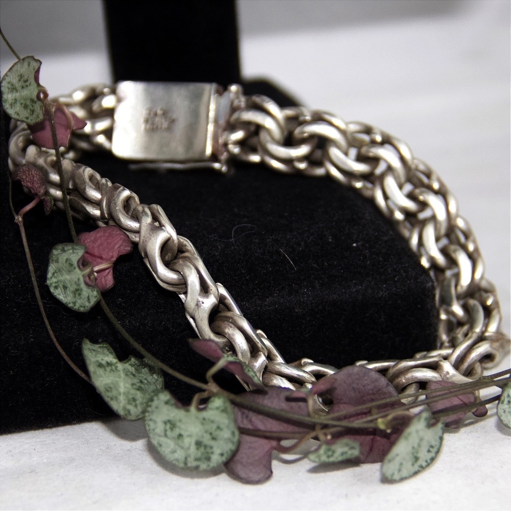 VTG HEAVY Taxco 925 Sterling Silver Link Bracelet 99g Mexico TC-113 10 Inch